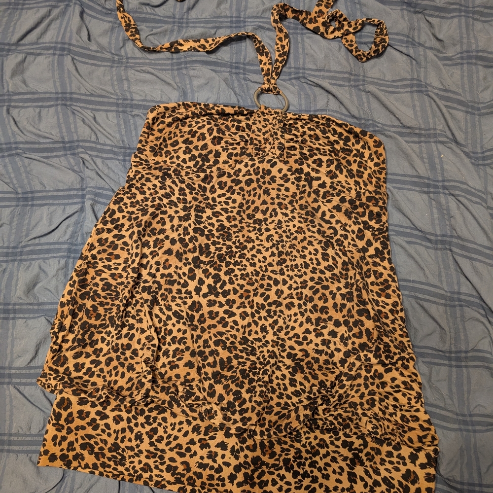 Dolls Kill Current Mood Y2K Bubble Mini Dress Leopard XL - NWT